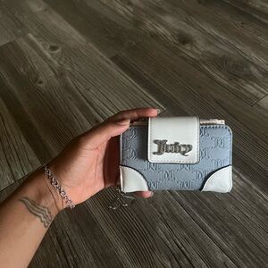 Juicy Couture Light Blue and White Embossed Logo Wallet with Key Charm